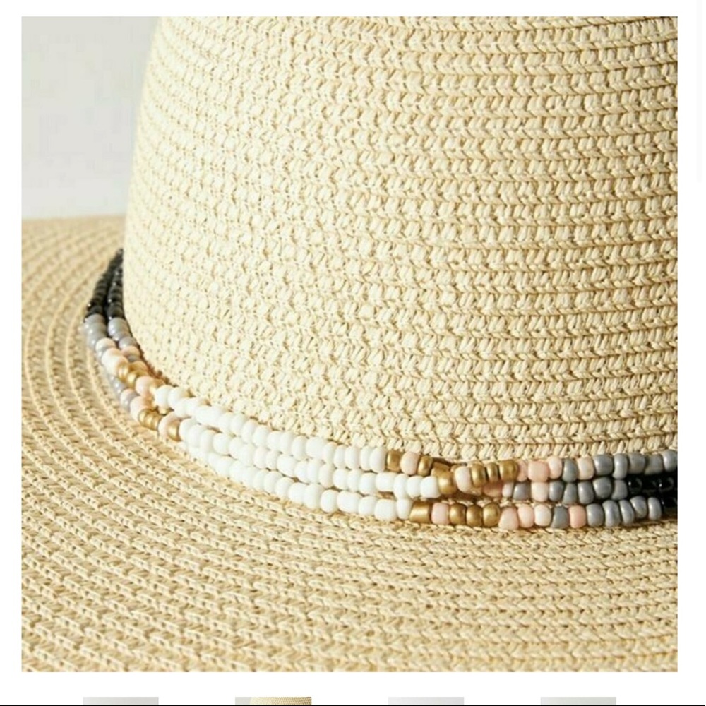 Anthropologie Bead-Trimmed oversized Paper Sun Hat - Picture 4 of 10